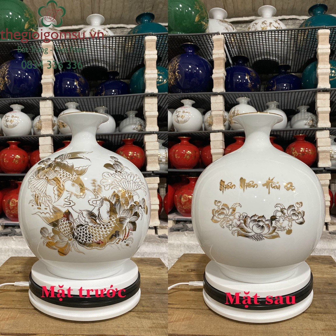 Bình hút Tài Lộc "Niên Niên Hữu Dư"  nền trắng ngọc