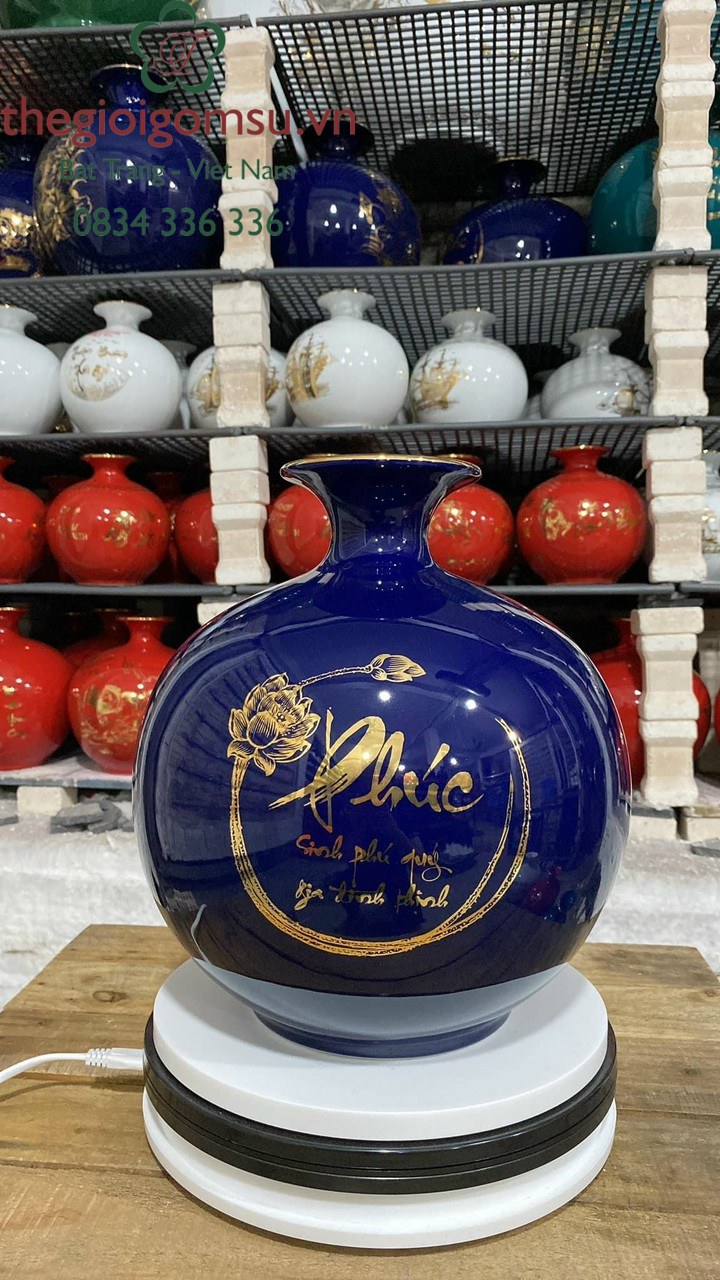 Bình hút Tài Lộc "Cá Chép Hóa Rồng - Phúc sinh phú quý, Gia đình thịnh" nền đại thanh