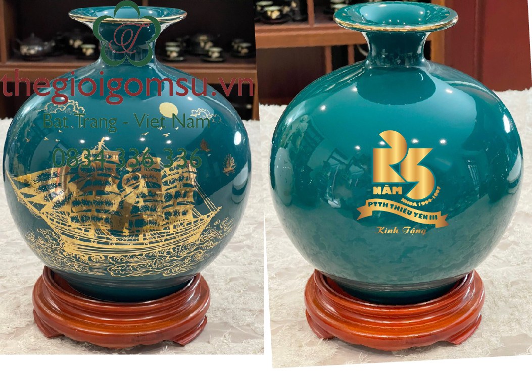 Bình hút Tài Lộc Thuận Buồm Xuôi Gió in logo nền xanh lục bảo