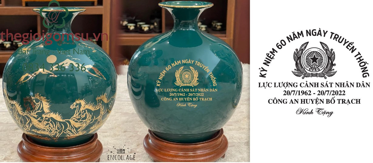 Bình hút Tài Lộc Mã Đáo Thành Công in logo nền xanh lục bảo