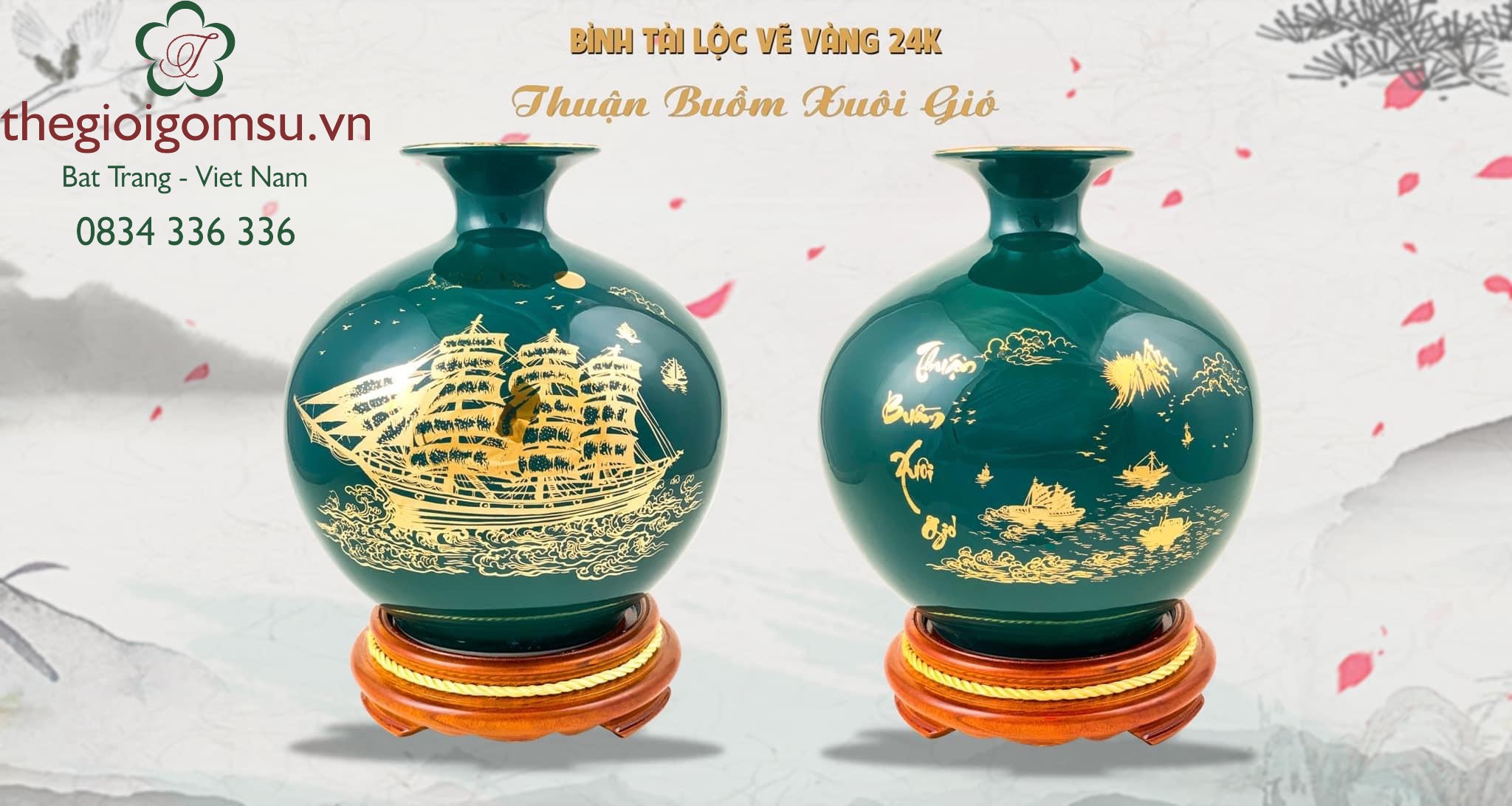 Bình hút Tài Lộc Thuận Buồm Xuôi Gió in logo nền xanh lục bảo