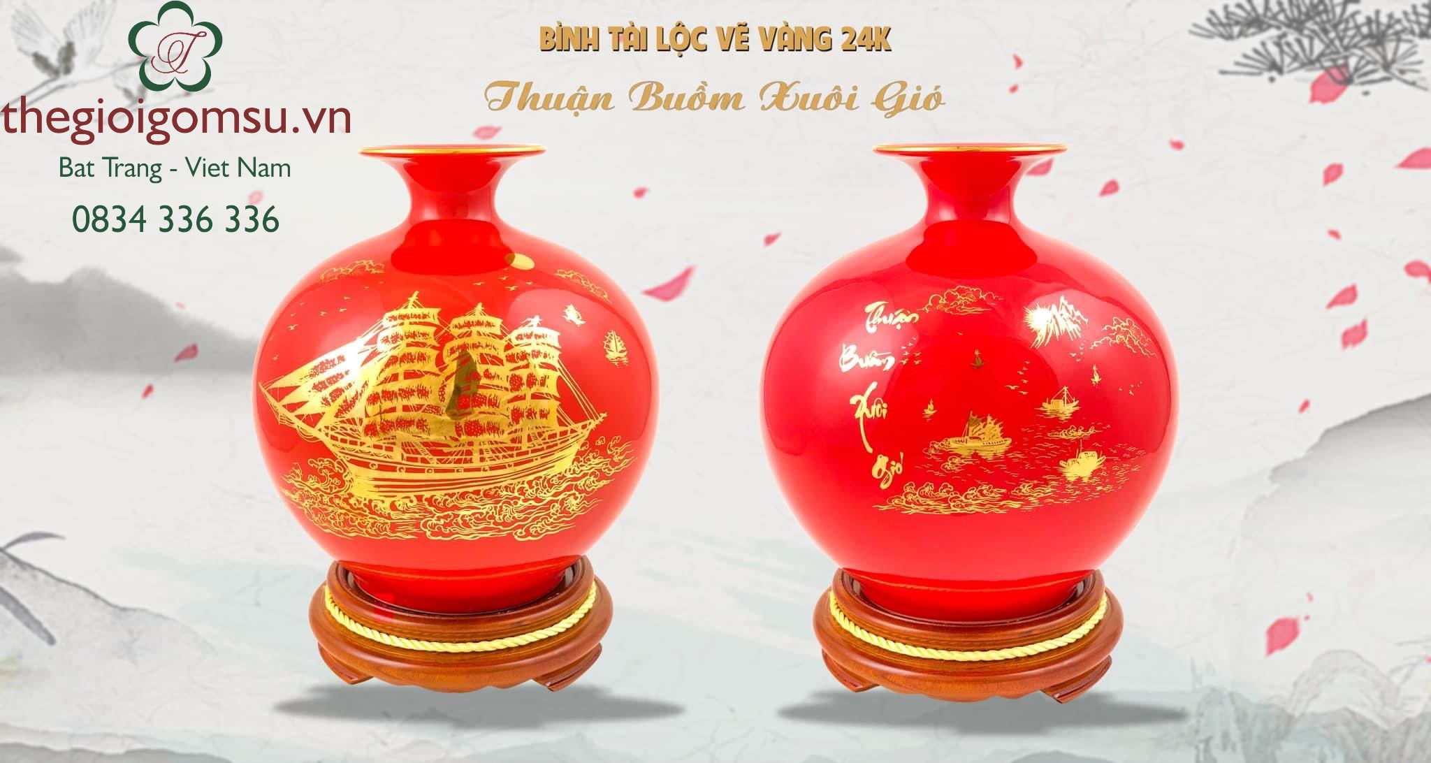 Bình hút Tài Lộc Thuận Buồm Xuôi Gió in logo nền màu huyết dụ