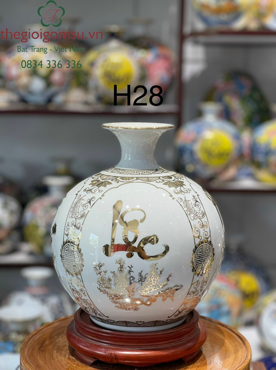 Bình hút Tài Lộc Tứ Cảnh ' Phúc - Đức - Tài - Lộc" nền trắng ngọc