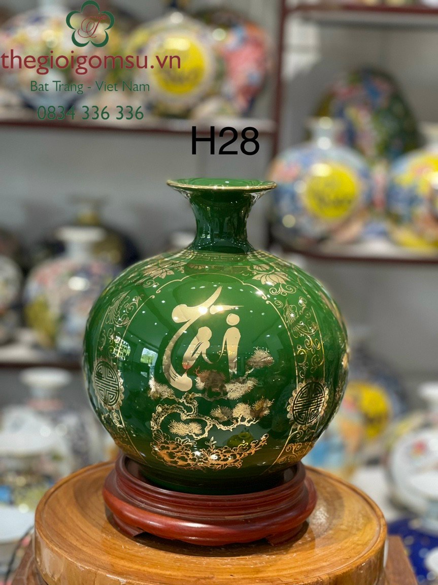 Bình hút Tài Lộc nền xanh diệp lục Tứ Cảnh " Phúc - Đức - Tài - Lộc"