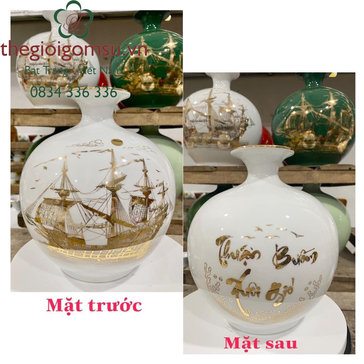Bình hút Tài Lộc Thuận Buồm Xuôi Gió inlgo nền trắng ngọc