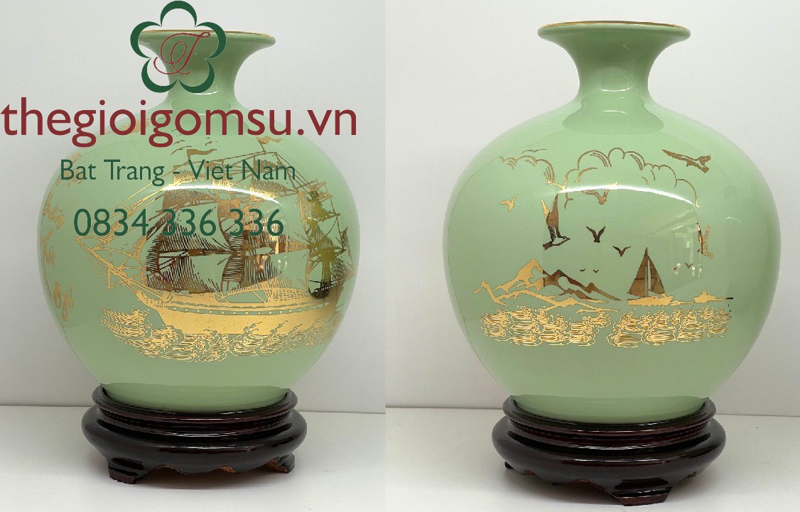 Bình hút Tài Lộc xanh Ngọc Thuận Buồm Xuôi Gió vẽ vàng in Logo theo yêu cầu