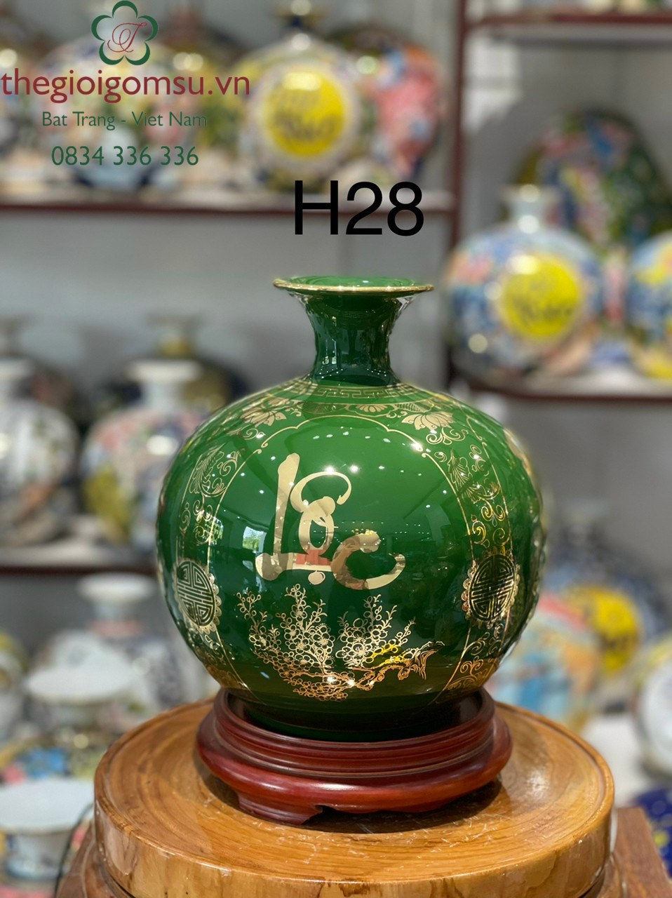 Bình hút Tài Lộc nền xanh diệp lục Tứ Cảnh " Phúc - Đức - Tài - Lộc"