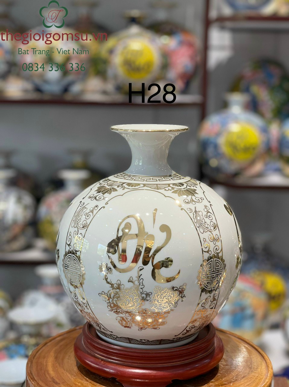 Bình hút Tài Lộc Tứ Cảnh ' Phúc - Đức - Tài - Lộc" nền trắng ngọc