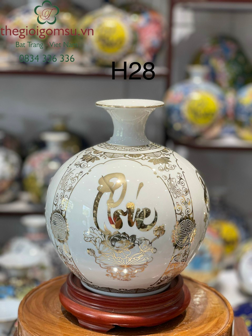 Bình hút Tài Lộc Tứ Cảnh ' Phúc - Đức - Tài - Lộc" nền trắng ngọc