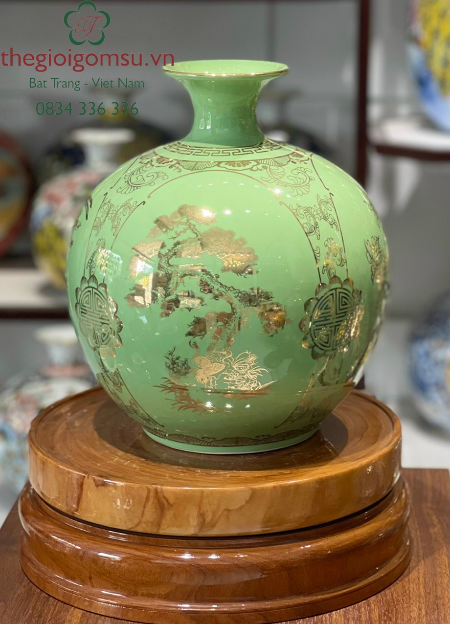 Bình hút Tài Lộc Tứ Cảnh " Tùng - Cúc - Trúc - Mai" nền xanh ngọc