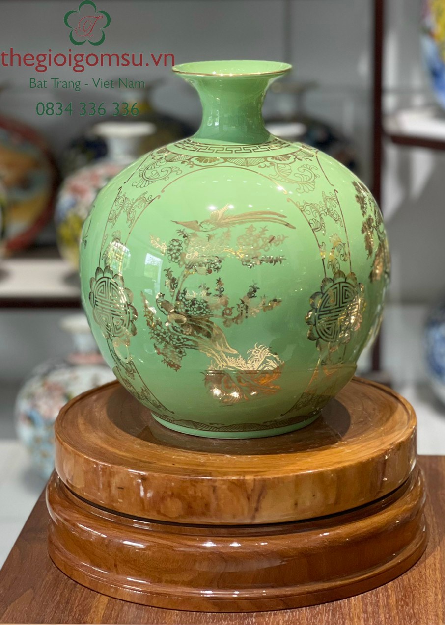 Bình hút Tài Lộc Tứ Cảnh " Tùng - Cúc - Trúc - Mai" nền xanh ngọc