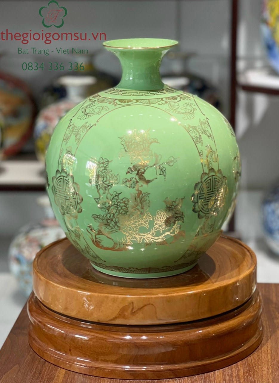 Bình hút Tài Lộc Tứ Cảnh " Tùng - Cúc - Trúc - Mai" nền xanh ngọc