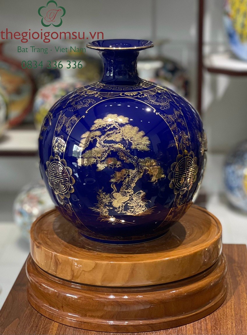 Bình hút Tài Lộc Tứ Cảnh "Tùng - Cúc - Trúc - Mai" nền màu đại thanh