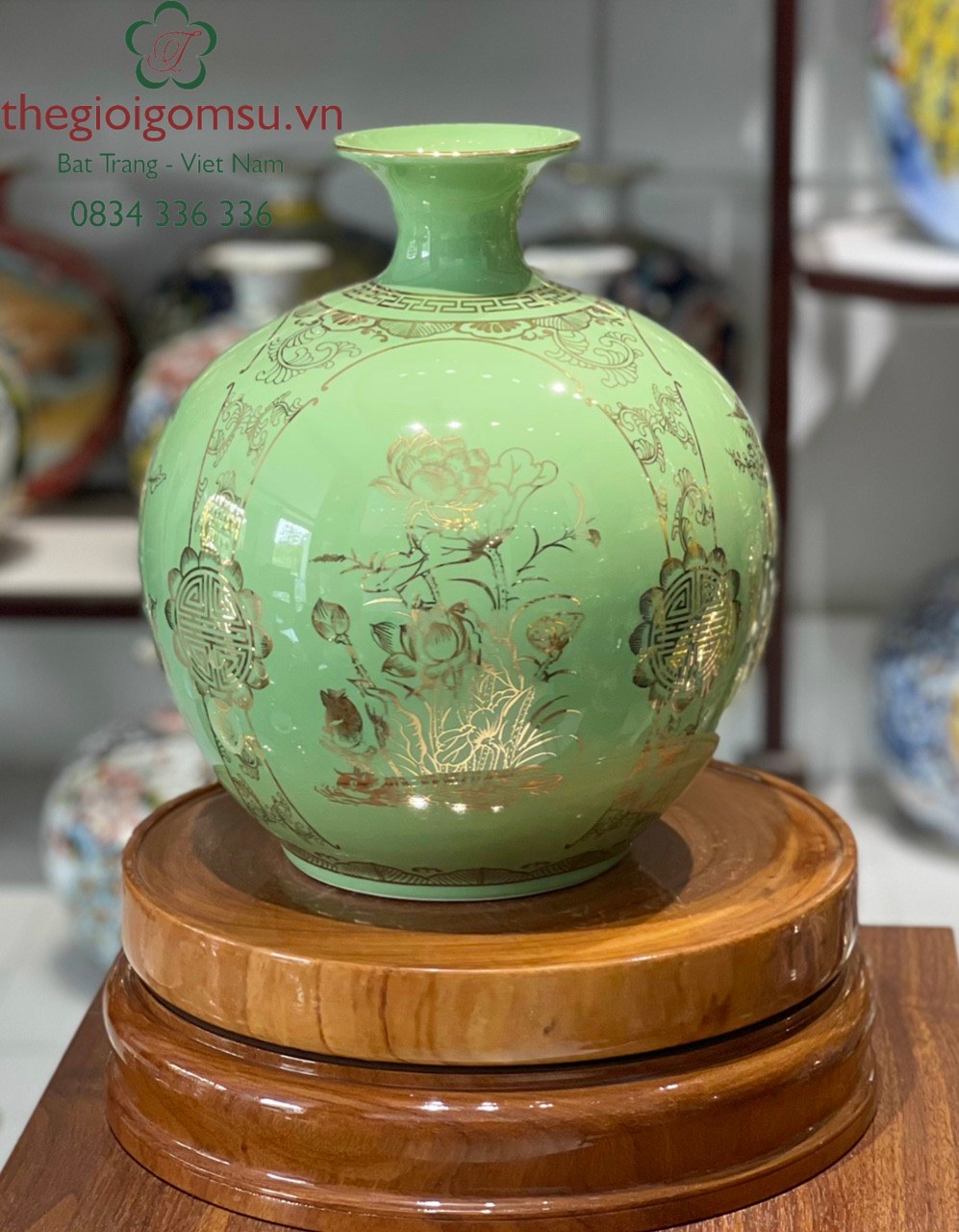 Bình hút Tài Lộc Tứ Cảnh " Tùng - Cúc - Trúc - Mai" nền xanh ngọc