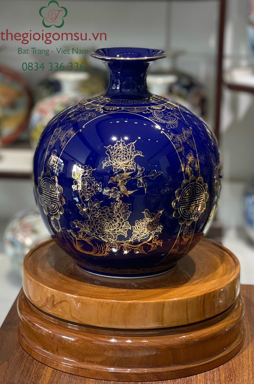 Bình hút Tài Lộc Tứ Cảnh "Tùng - Cúc - Trúc - Mai" nền màu đại thanh