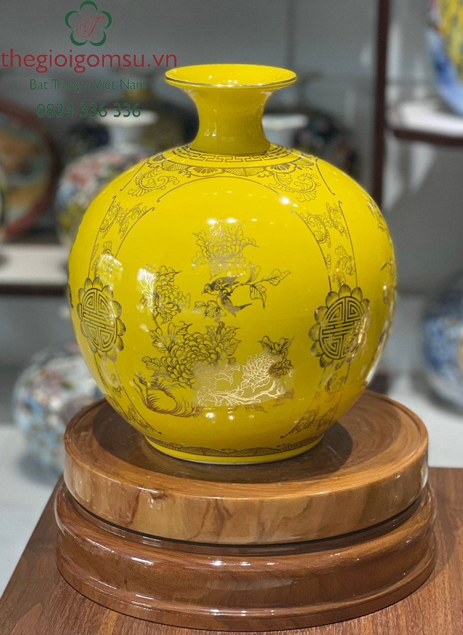 Bình hút Tài Lộc Tứ Cảnh " Tùng - Cúc - Trúc - Mai" nền vàng đại cát