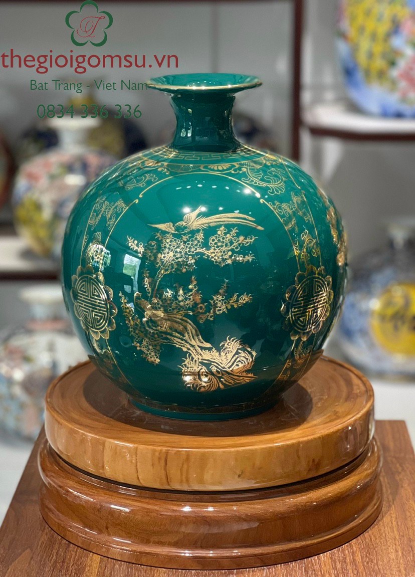 Bình hút tài Lộc "Xuân - Hạ - Thu - Đông' nền xanh lục bảo