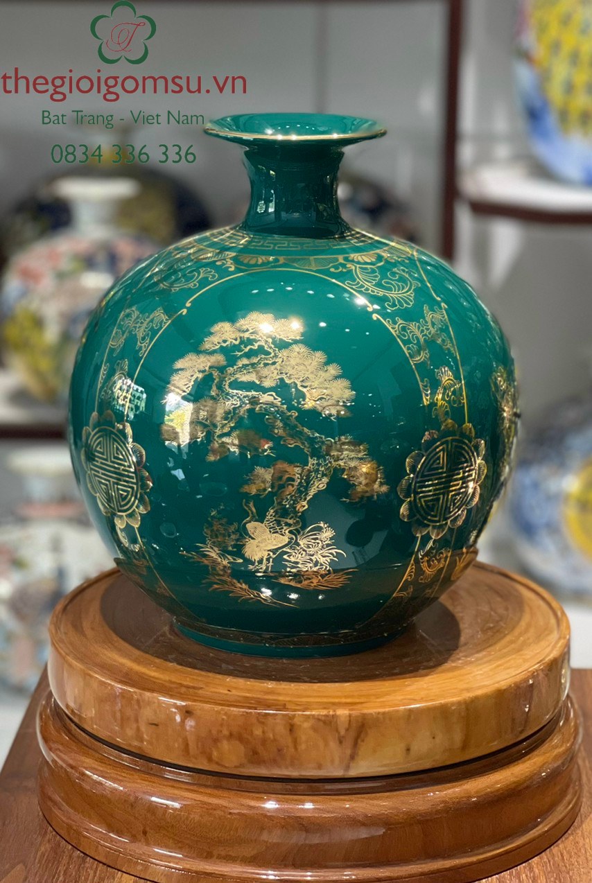 Bình hút tài Lộc "Xuân - Hạ - Thu - Đông' nền xanh lục bảo
