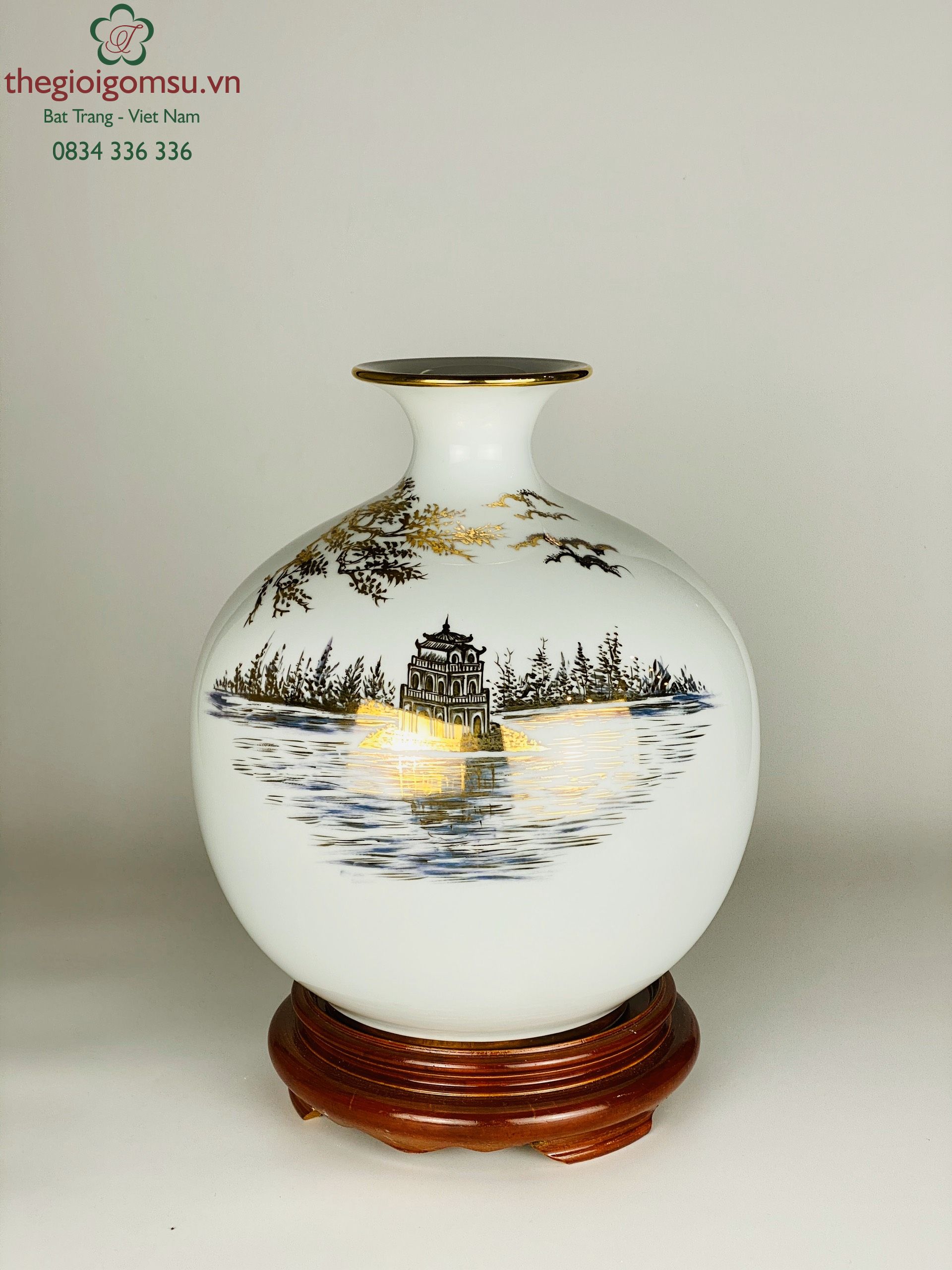 Bình Hút Tài Lộc cảnh chùa một cột vẽ vàng