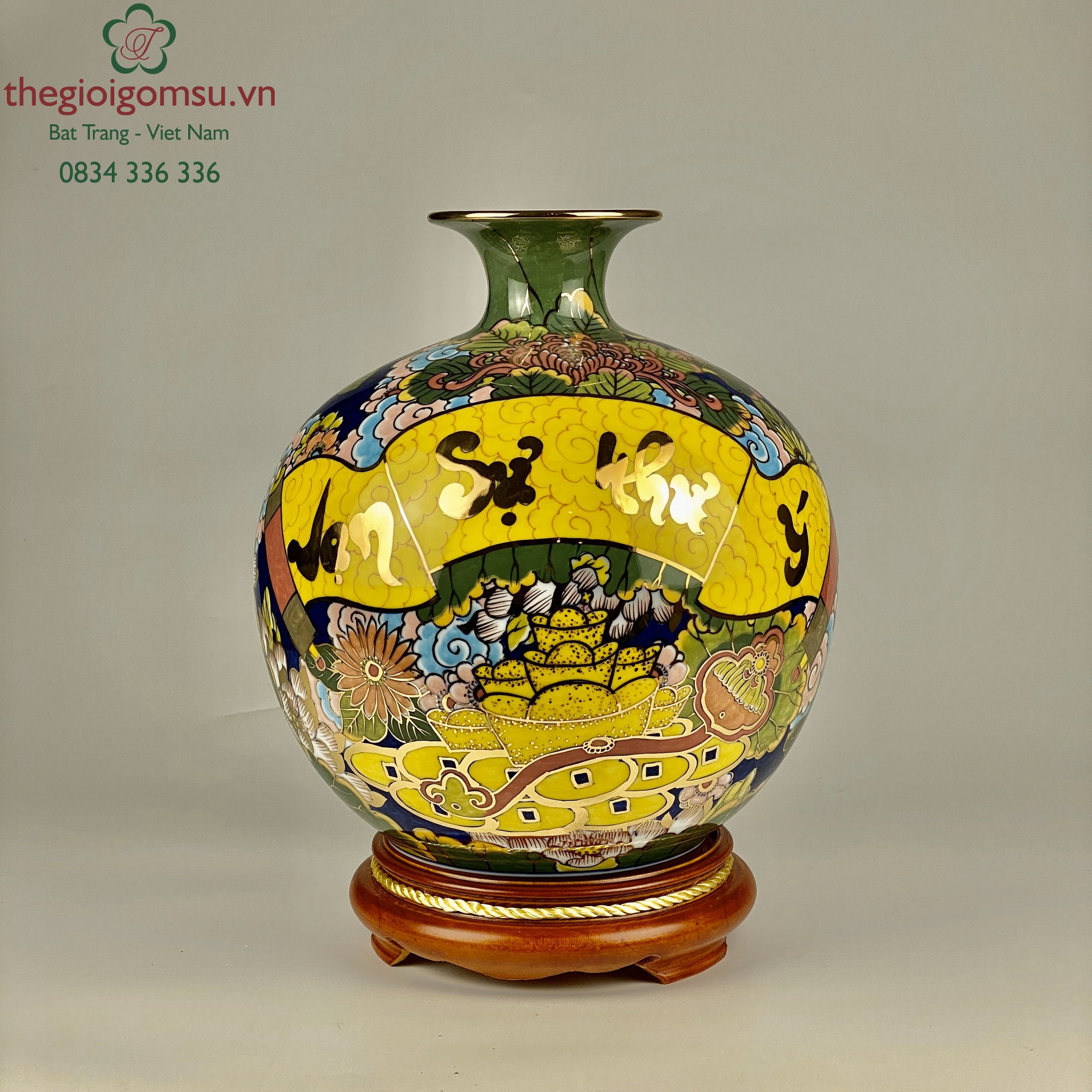 Bình hút tài lộc chữ vạn, sự, như, ý nền màu cá chép màu vẽ vàng