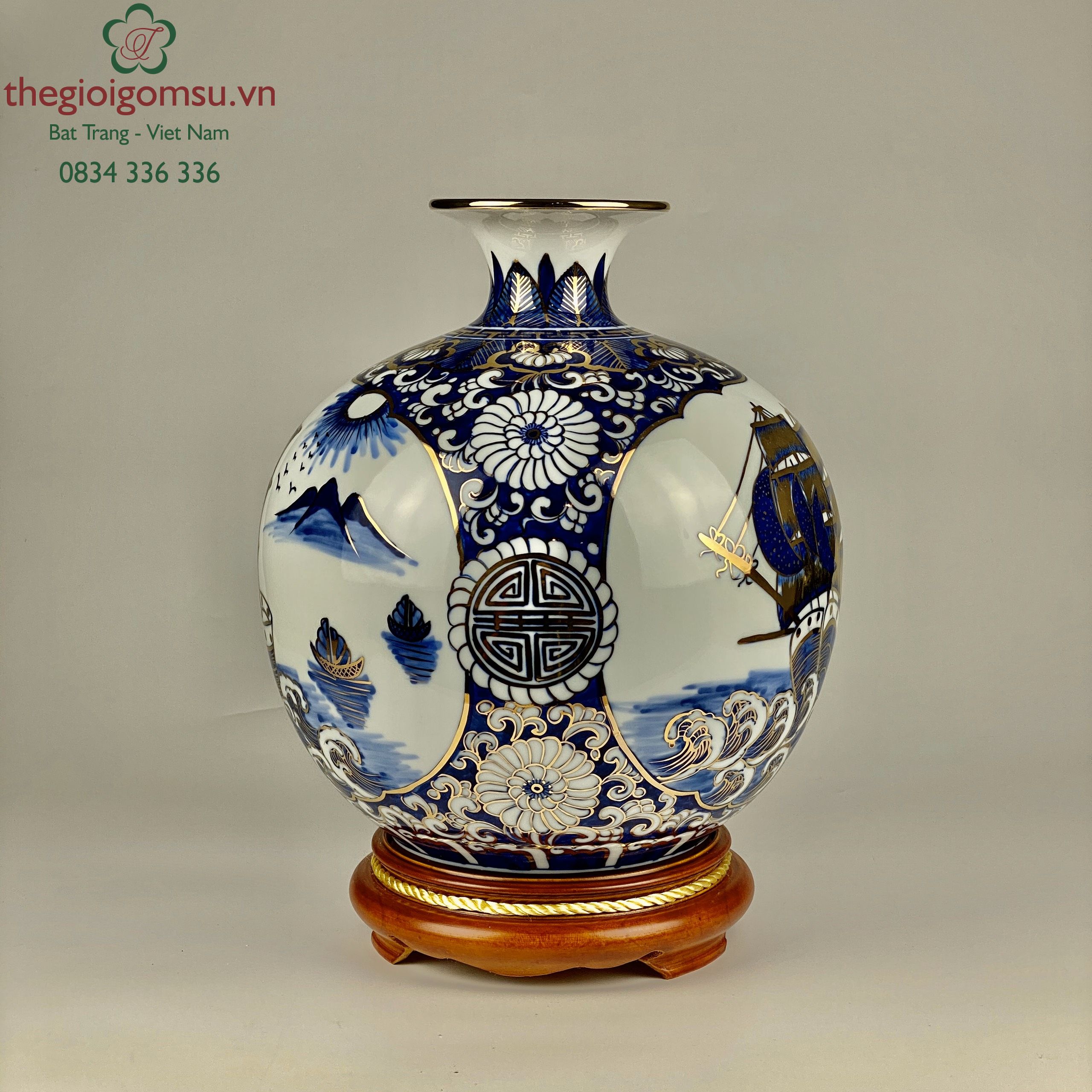 Bình hút tài lộc "Thuận buồm xuôi gió tràm" vẽ vàng 24K