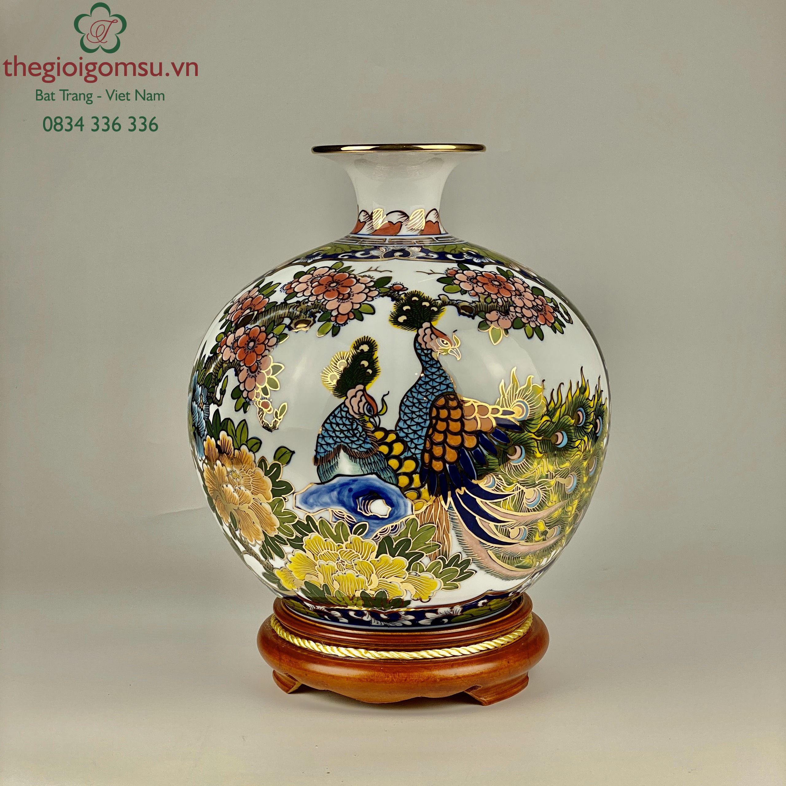 Bình Hút Tài Lộc "Nhị Cảnh Công -Thuyền màu" nền trắng vẽ vàng