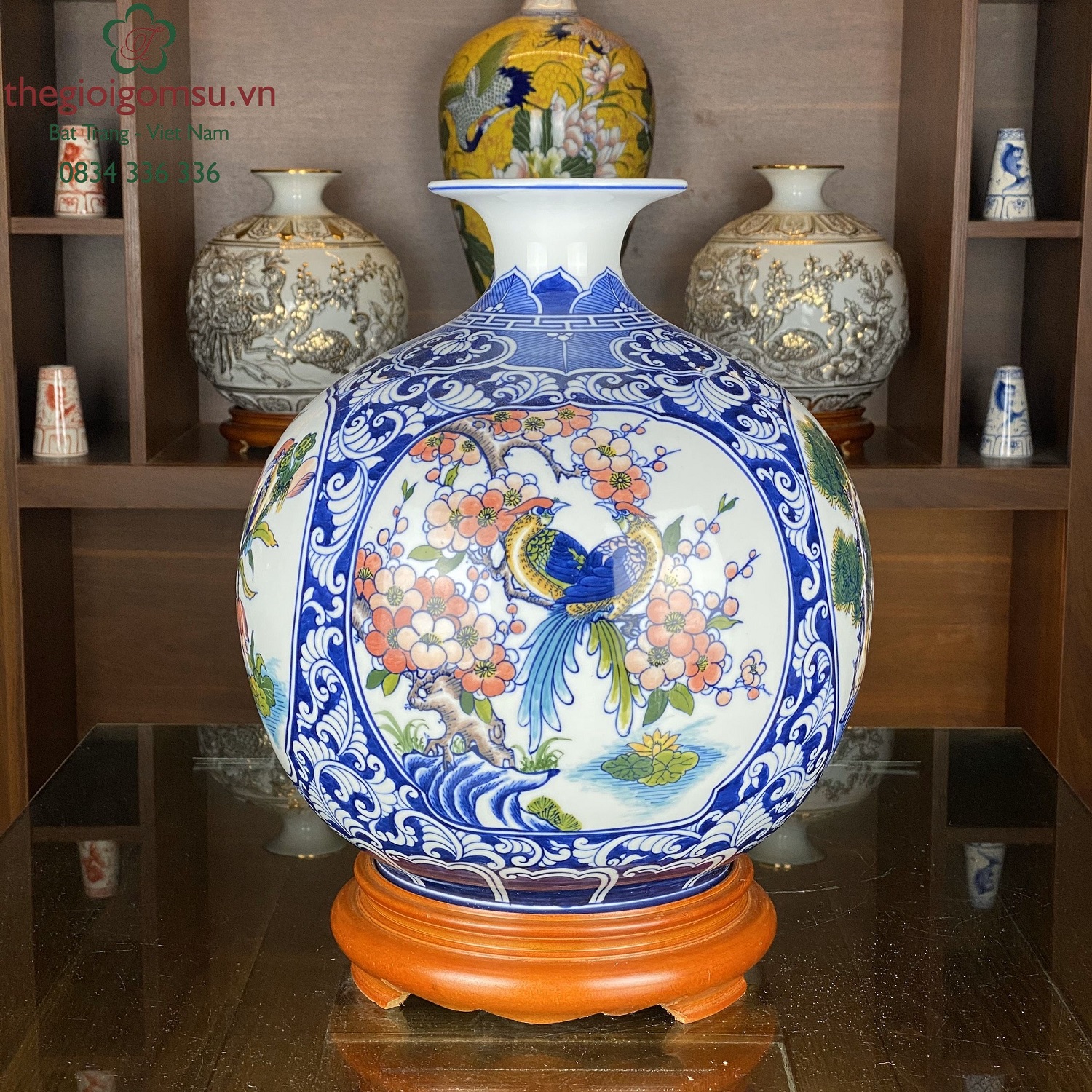 Bình Hút Tài Lộc "Tứ cảnh đôi chim màu"