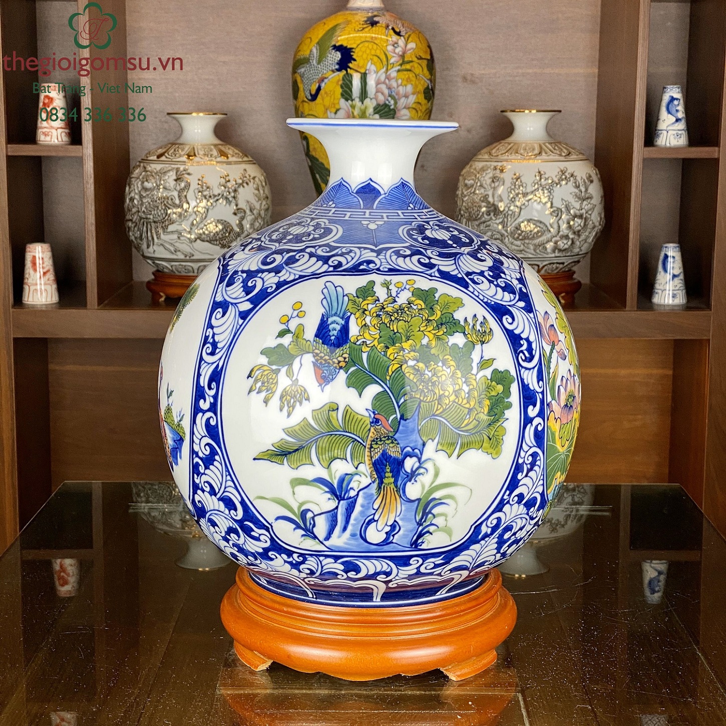 Bình Hút Tài Lộc "Tứ cảnh đôi chim màu"