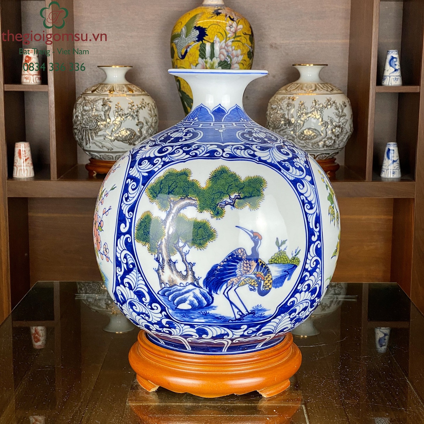 Bình Hút Tài Lộc "Tứ cảnh đôi chim màu"