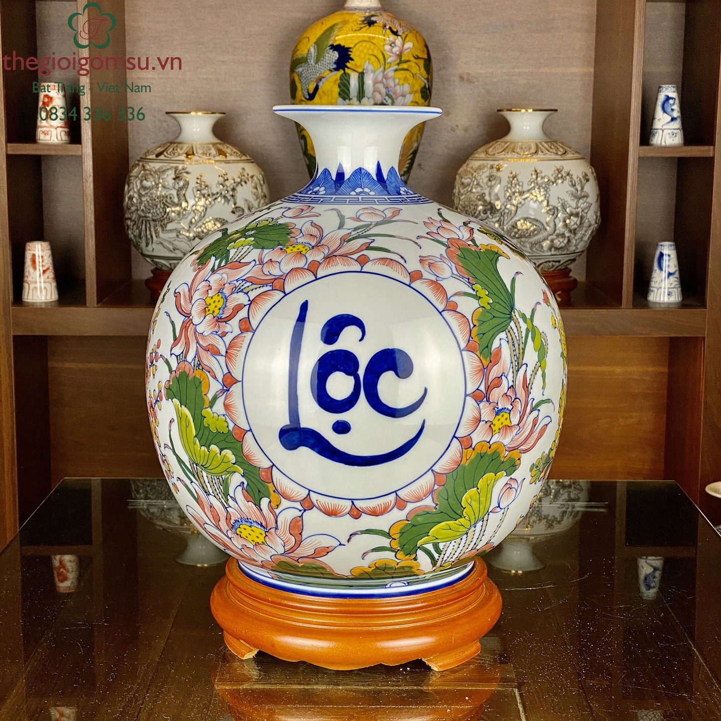 Bình hút tài lộc "Phúc- Lộc- Thọ" viền hoa trang trí màu