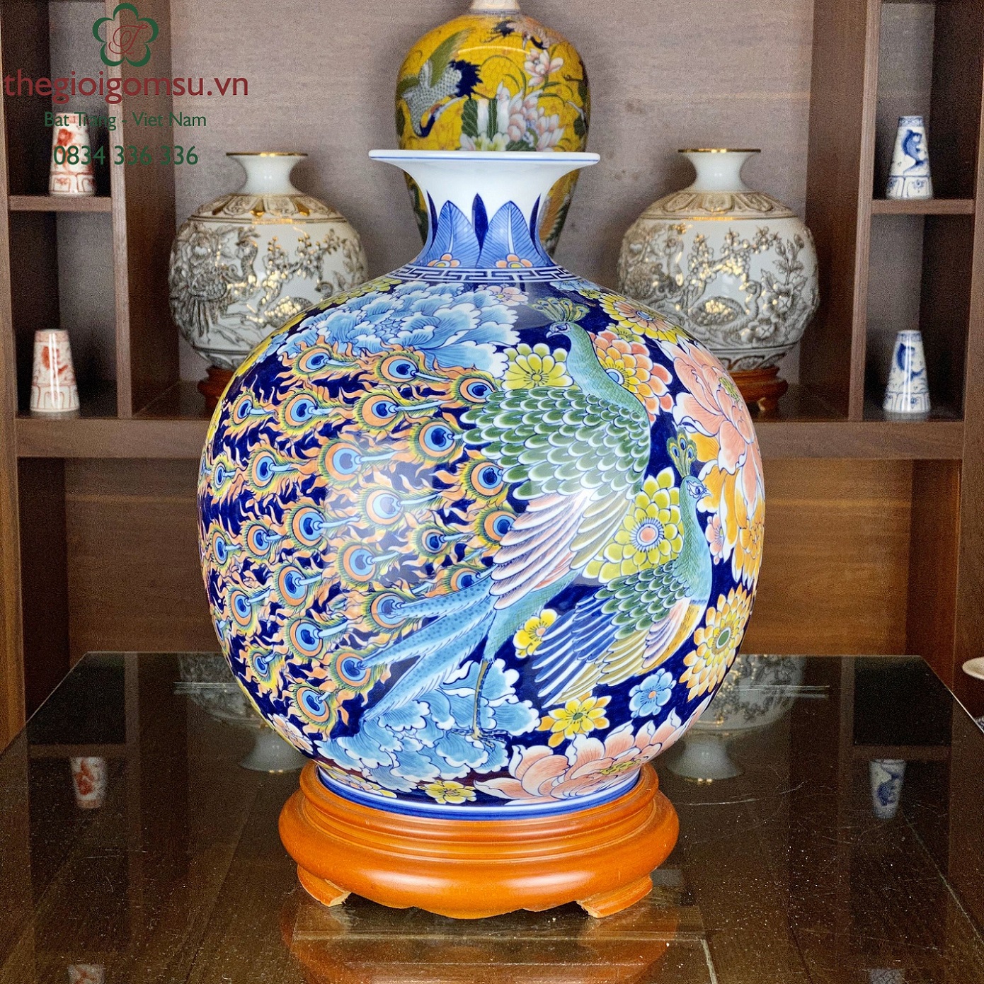 Bình hút lộc " Phú Quý Trường Xuân bách hoa" màu nền xanh coban