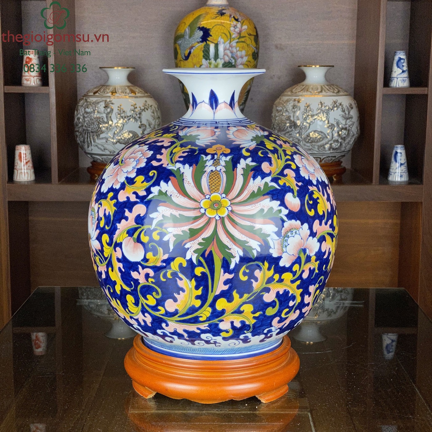 Bình Hút Tài lộc "Hoa Dây" nền xanh coban