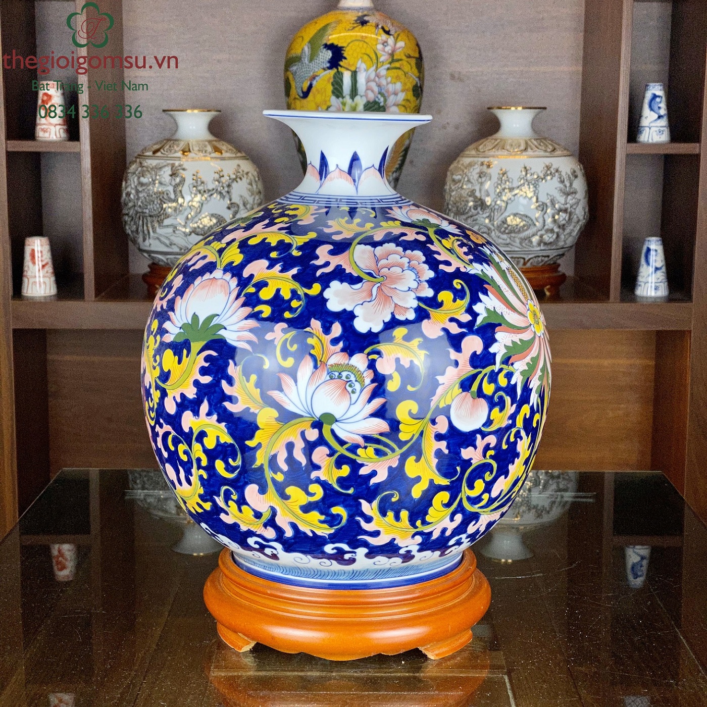 Bình Hút Tài lộc "Hoa Dây" nền xanh coban