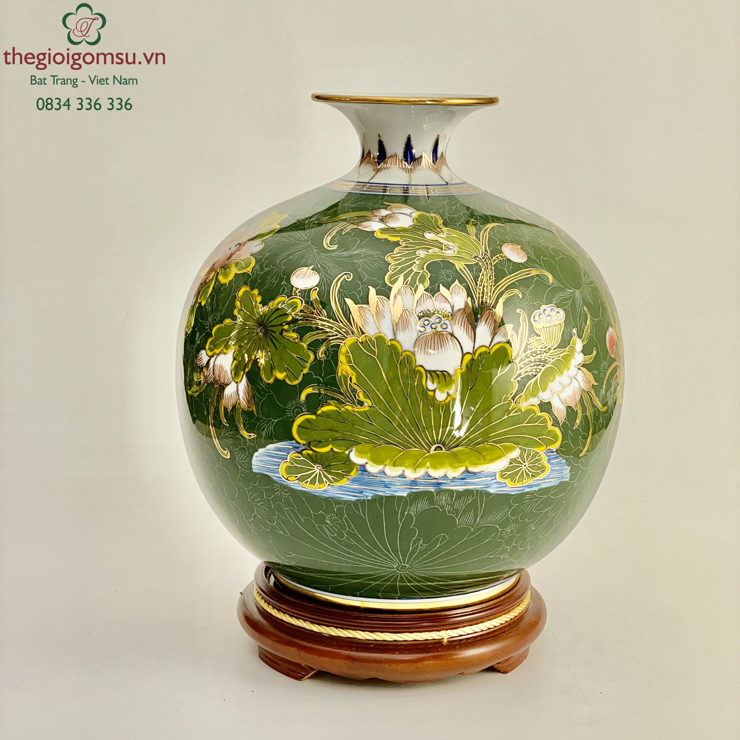 Bình Hút Tài Lộc "công thành danh toại nền hoa gấm xanh lá" vẽ vàng
