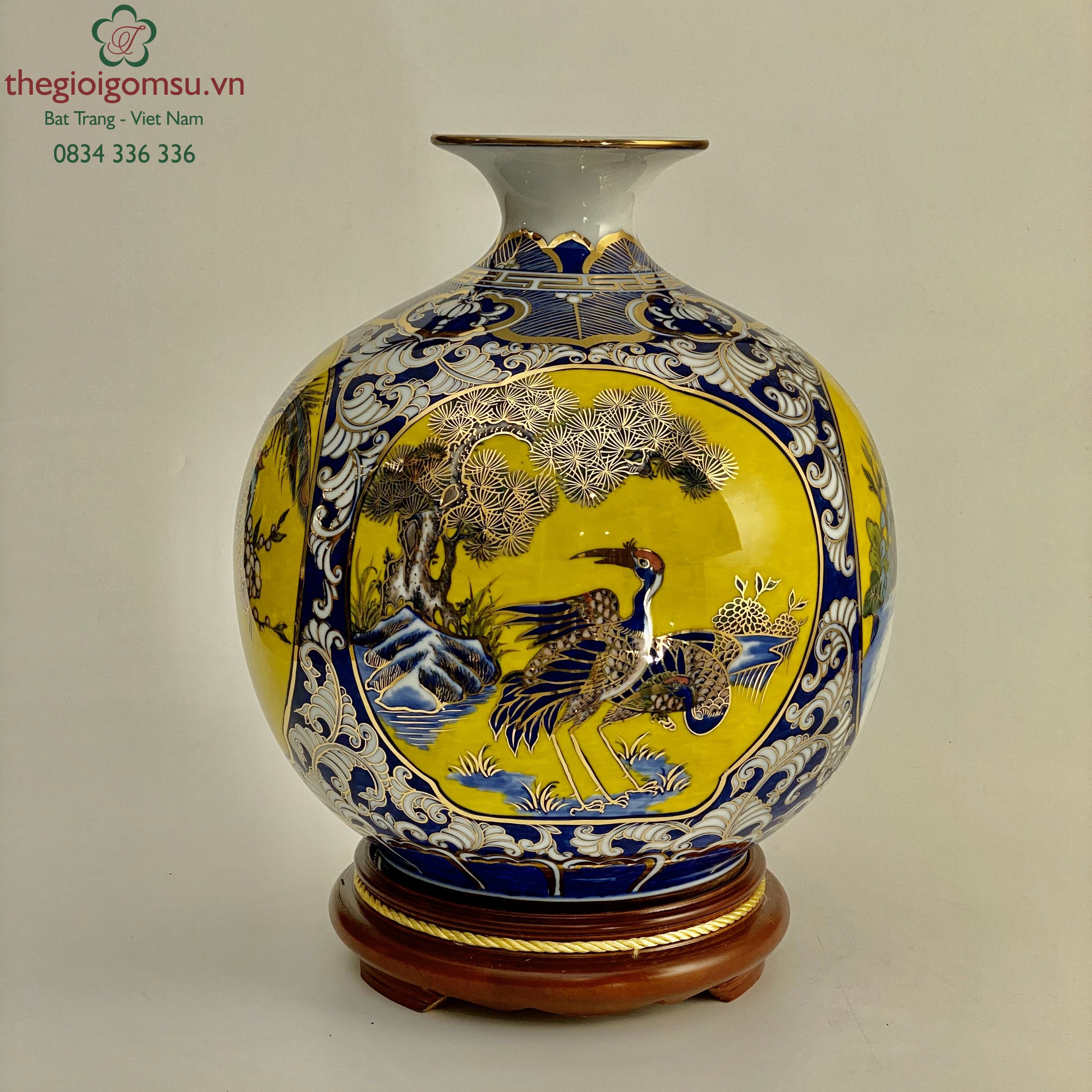Bình hút tài lộc tứ cảnh tứ hoa vẽ vàng 24k màu