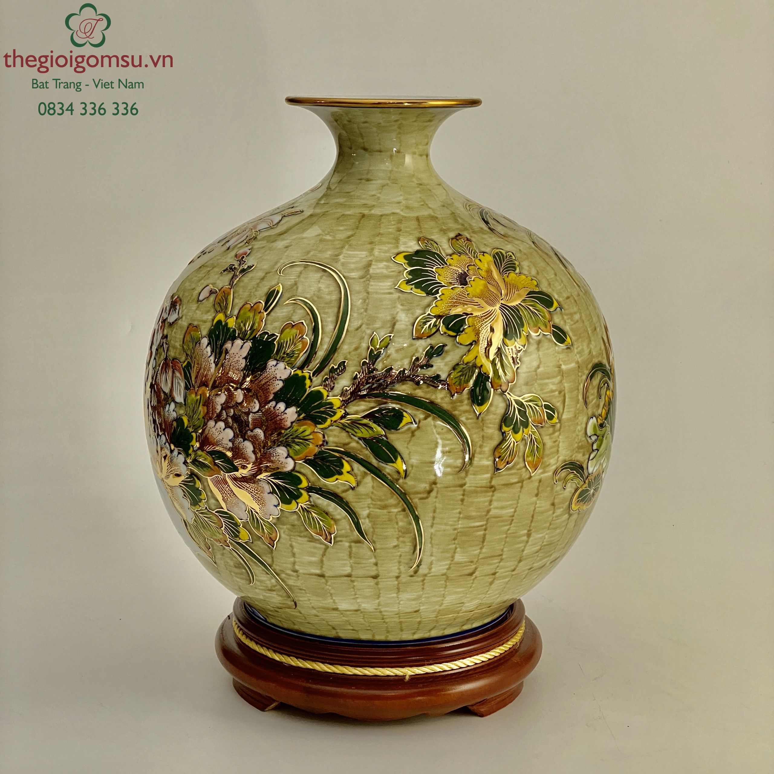 Bình Hút Tài Lộc "Phú Quý Trường Xuân" màu gại nổi vẽ vàng 24k