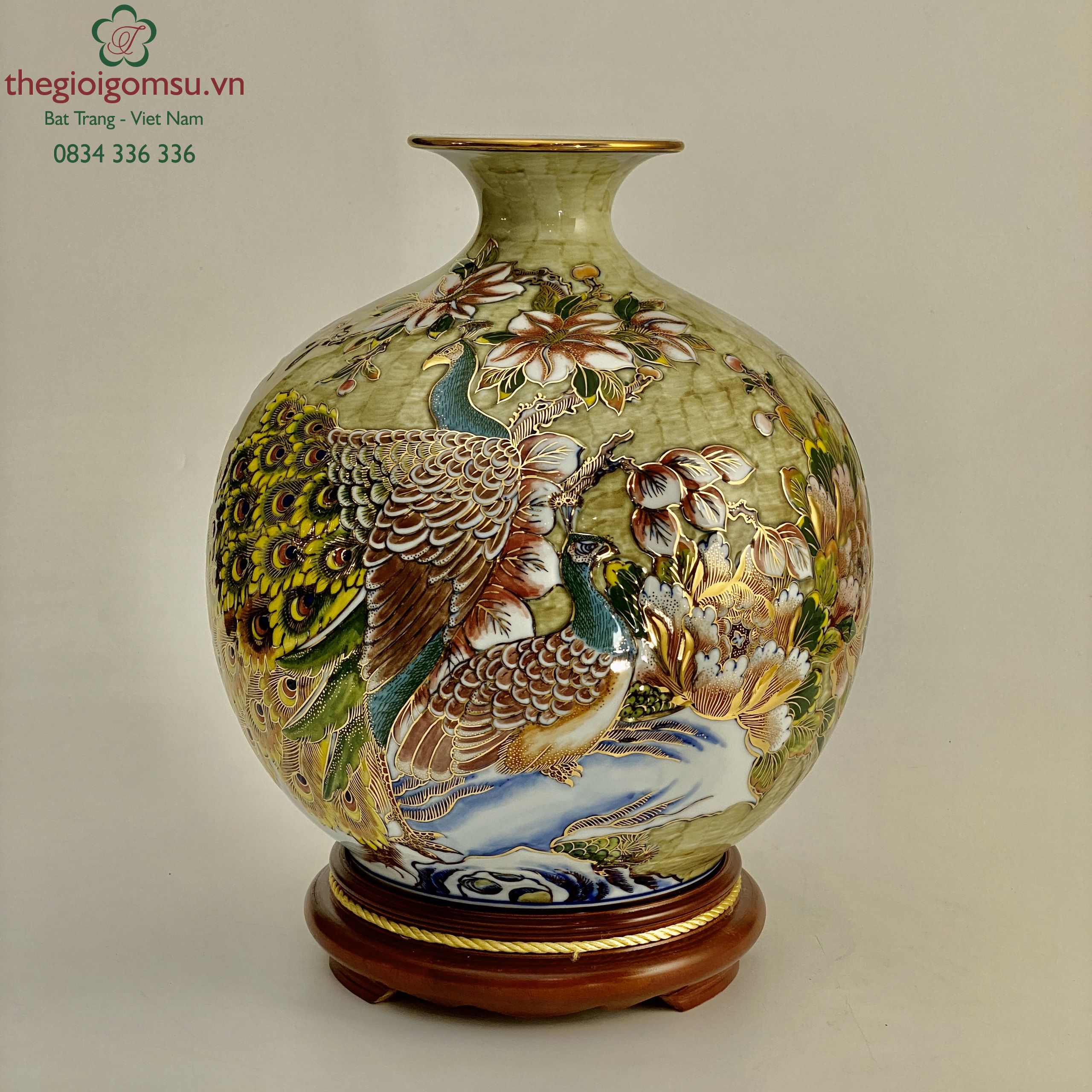 Bình Hút Tài Lộc "Phú Quý Trường Xuân" màu gại nổi vẽ vàng 24k