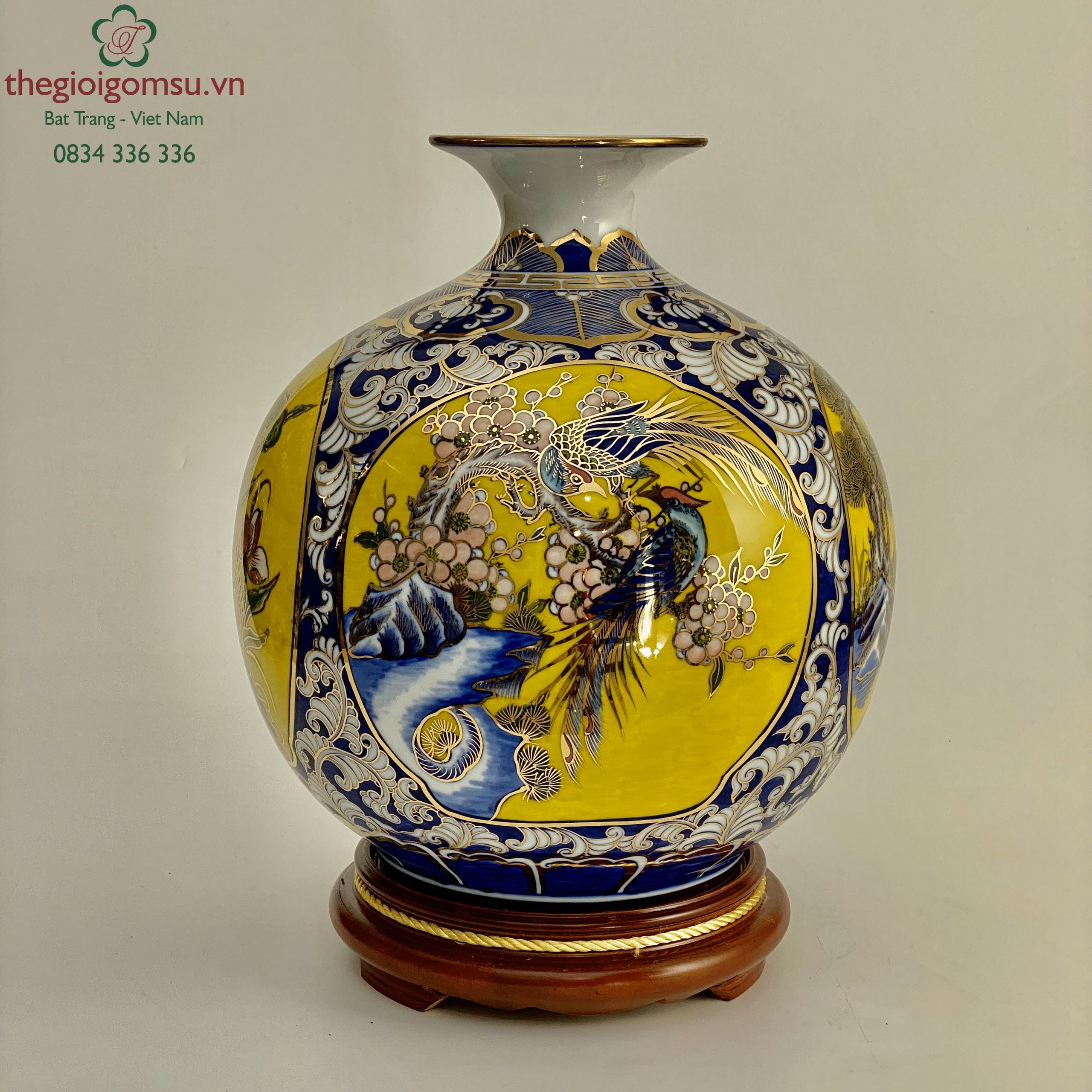 Bình hút tài lộc tứ cảnh tứ hoa vẽ vàng 24k màu