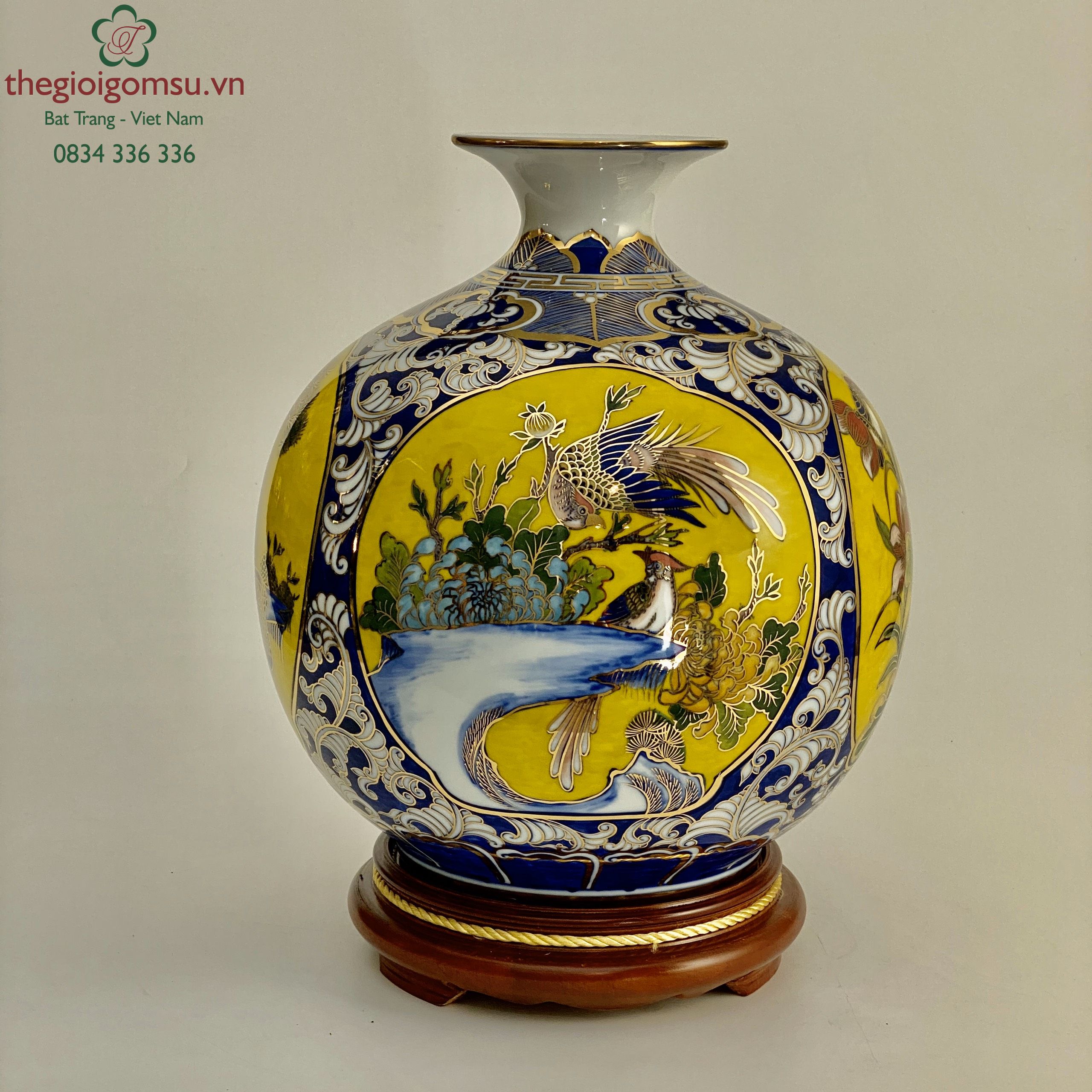 Bình hút tài lộc tứ cảnh tứ hoa vẽ vàng 24k màu