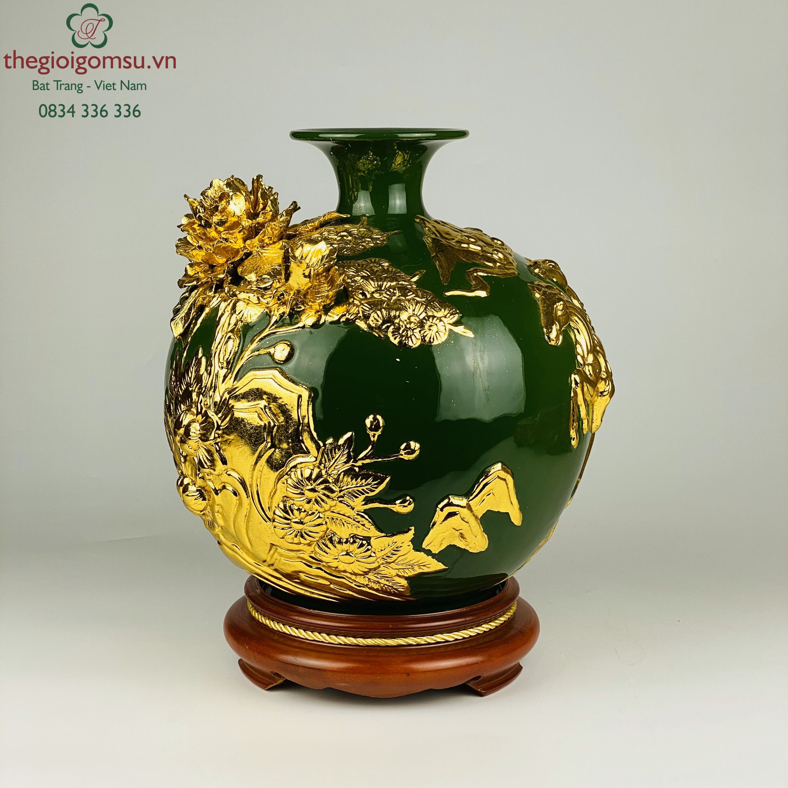 Bình Hút Tài Lộc "Mã Đáo Thành Công" màu xanh lá dát vàng