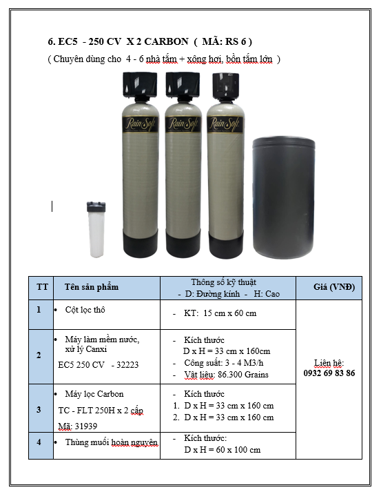 Máy làm mềm nước Rainsoft - EC5 - 250 CV x 2 Carbon (RS 6)