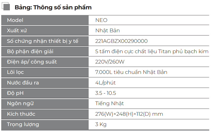 Máy điện giải ion kiềm Trim Ion Neo - Hàng Nội Địa