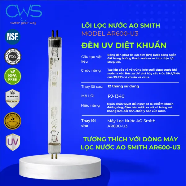 Đèn UV Diệt Khuẩn (Mã PJ-1340) – Lớp Bảo Vệ Cuối Cùng Trước Khi Nước Ra Vòi