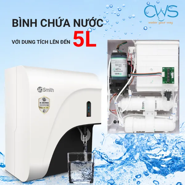 Bình Chứa Nước Dung Tích 5L Nằm Ẩn Trong Thân Máy