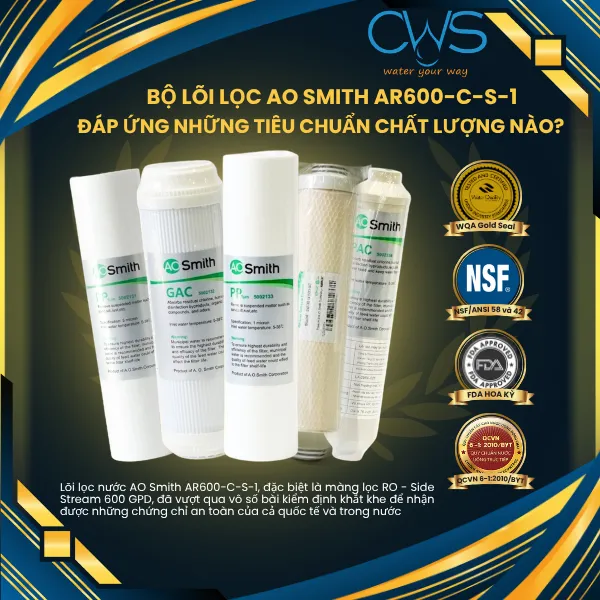 Bộ Lõi Lọc AO Smith AR600-C-S-1 Đáp Ứng Những Tiêu Chuẩn Chất Lượng Nào