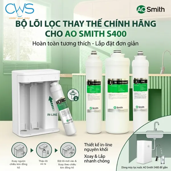 Bộ Lõi Lọc Nước AO Smith S400 Chính Hãng Thay Thế Cho Máy Lọc Nước AO Smith S400