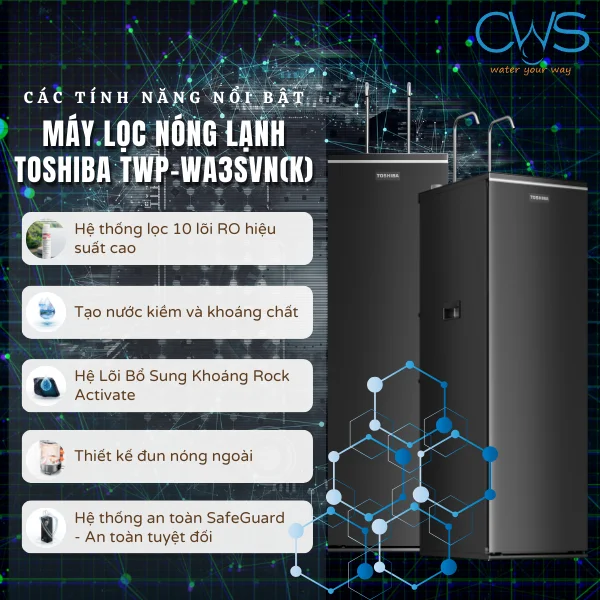 Các tính năng trên máy lọc nóng lạnh Toshiba TWP-WA3SVN(K)