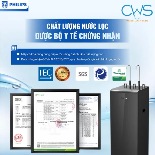 Các Chứng Nhận Chất Lượng Và Tiêu Chuẩn Nước Uống Của Máy Lọc Nóng Lạnh Philips ADD8913/74