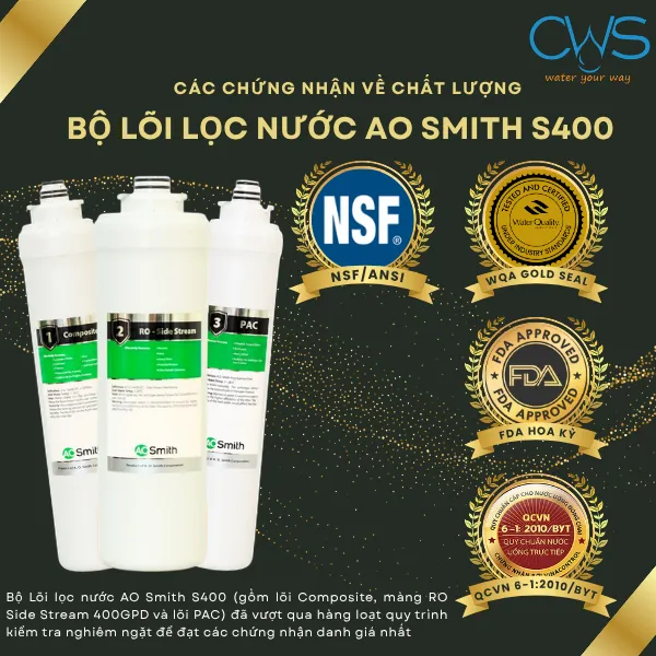 Các Chứng Nhận Về Chất Lượng Của Bộ Lõi Lọc Nước AO Smith S400