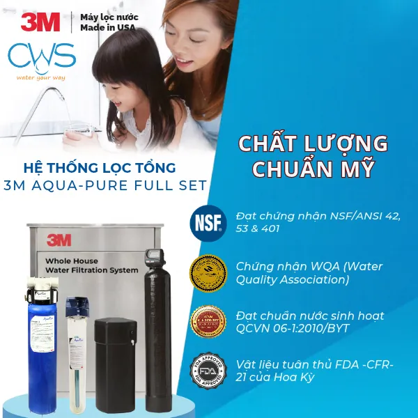 Các Chứng Nhận Về Chất Lượng Của Hệ Thống Lọc Tổng 3M Aqua-Pure Full Set